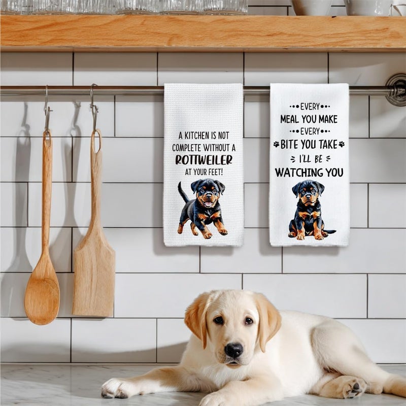 Tzhim Rottweiler Gifts Kitchen Towels Set of 2, Rottweiler Gifts for Women, Rottweiler Decor Hand Towels, Rottweiler Dog Dishcloths Tea Dish Towels for Kitchen, Dog Kitchen Bathroom Decor, 16x24inch - Image 5